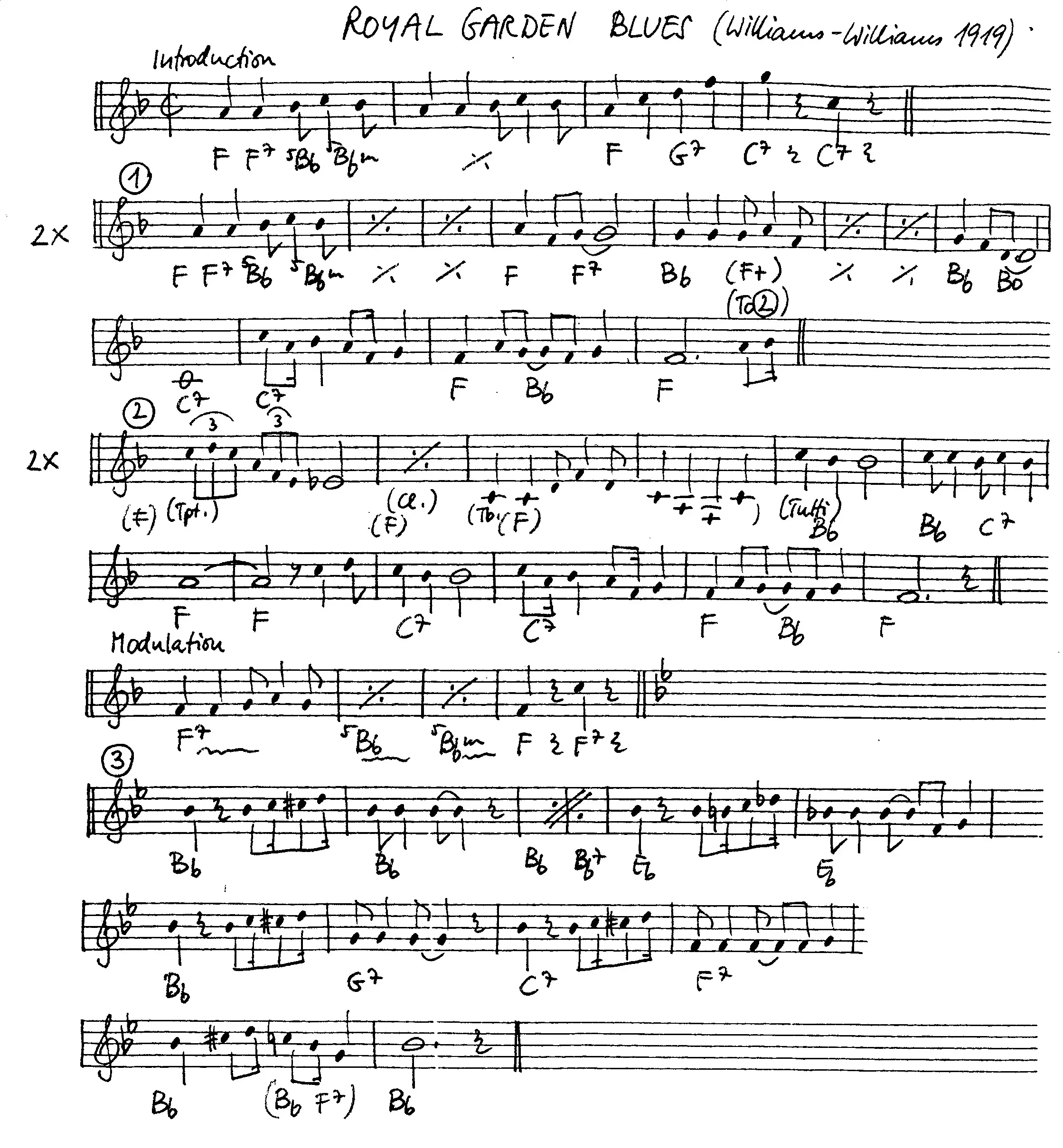 royal garden blues free jazz leadsheet - Courtesy of the Jungle Jazz Band